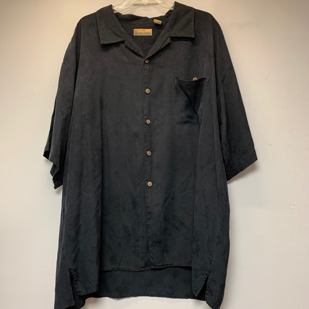 Bobby Chan Silk Shirt Mens XXXL Black Excellent Floral Jacquard Camp Short